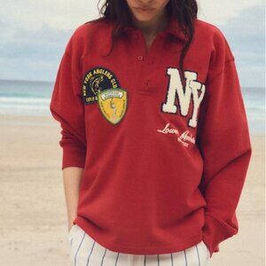 ZARA PATCH POLO SWEATSHIRT RED S